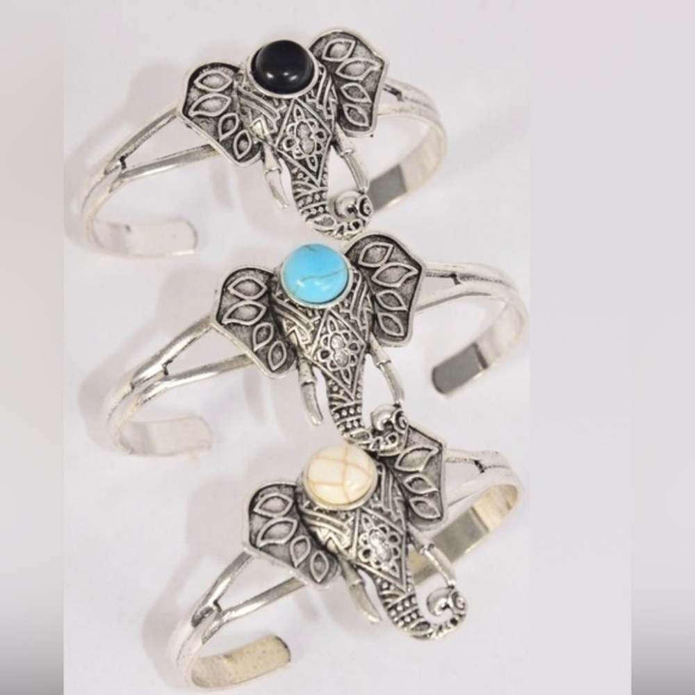 Elephant, clamp three different semi precious stones